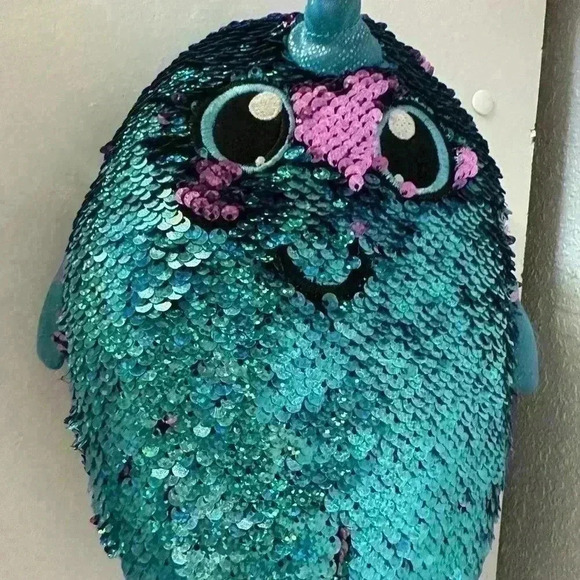 Narwal Plush Blue Purple Flip Sequined Shimmer Stuffed Animal Whale Toy - Picture 4 of 6